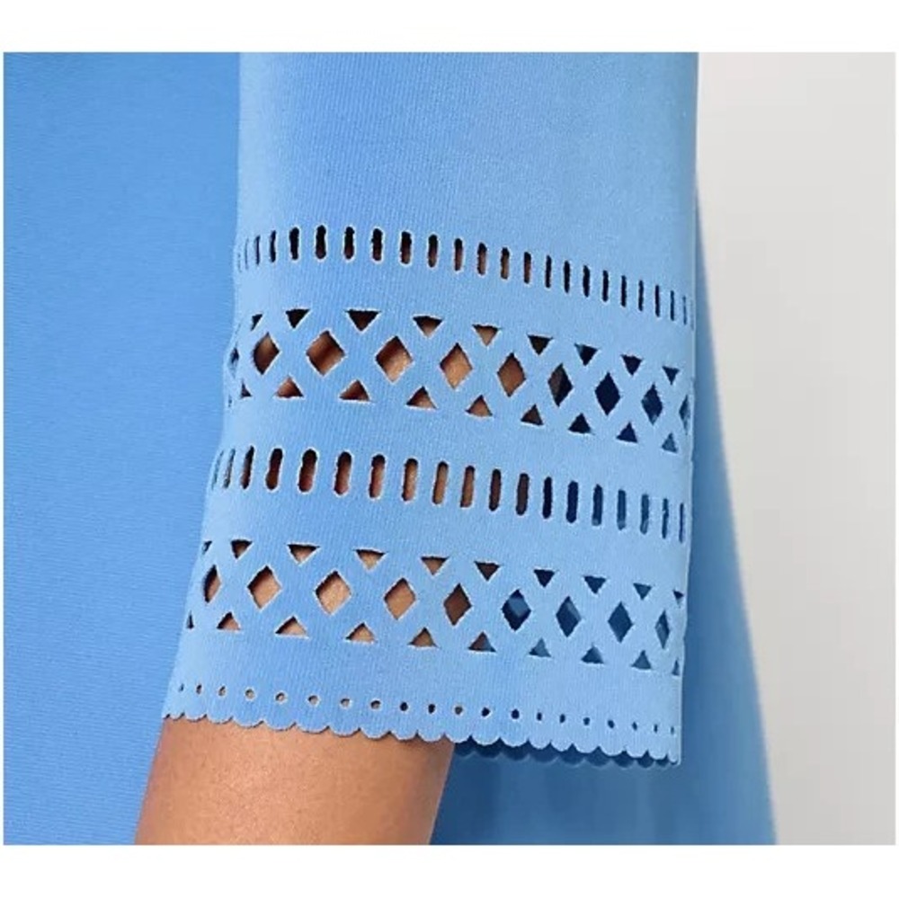GRAVER Susan Graver LK Fusion Plus Regular Laser Cut Cardigan Blue Maze: M #29V - Picture 3 of 12
